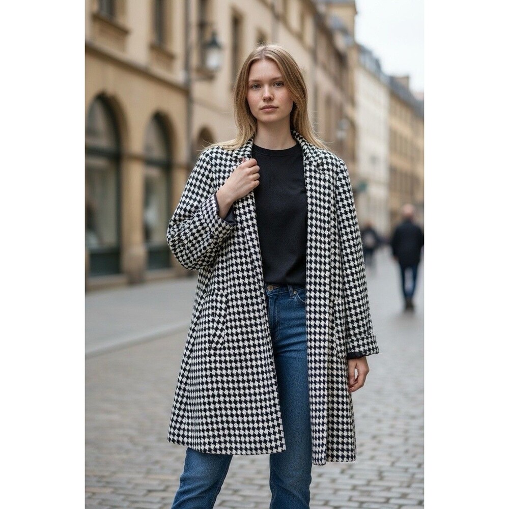 Vintage Maggie Stuart Houndstooth Wool Swing Coat – Classic & Timeless